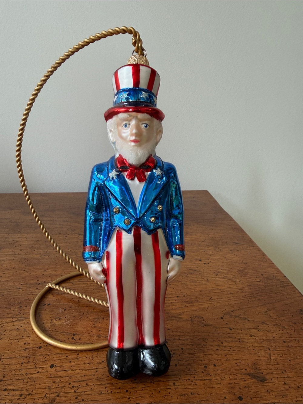 Polonaise Hand-Painted Glass Uncle Sam Ornament - Red, White & Blue